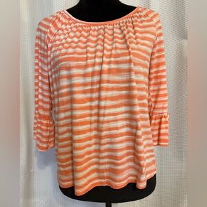 Michael Kors orange peach & white stripes 3/4 sleeve blouse size small